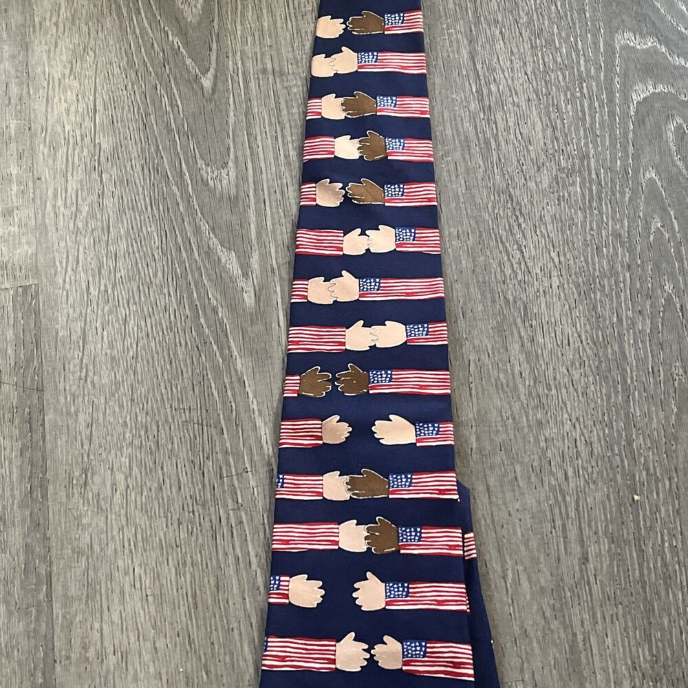 Vintage Save The Children Silk Tie American Flag Reaching For Love Natalie USA